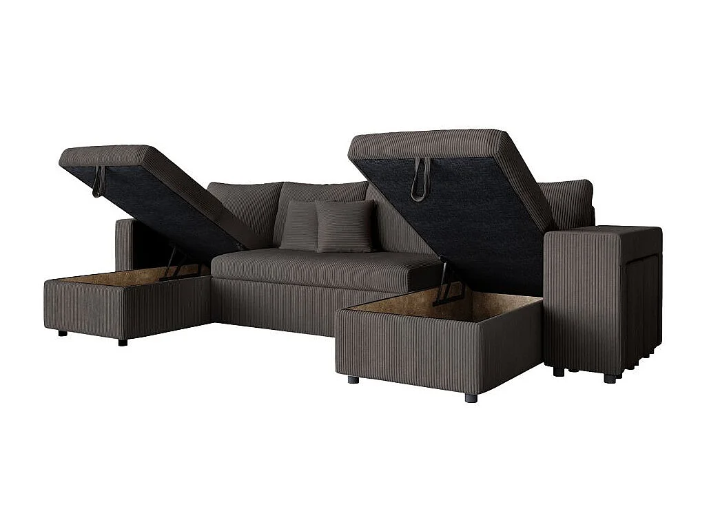 Canapé panoramique Oslo convertible avec 2 coffres, 2 poufs à droite en velours côtelé Gris anthracite - L311 x P146 x H81cm - Loungitude