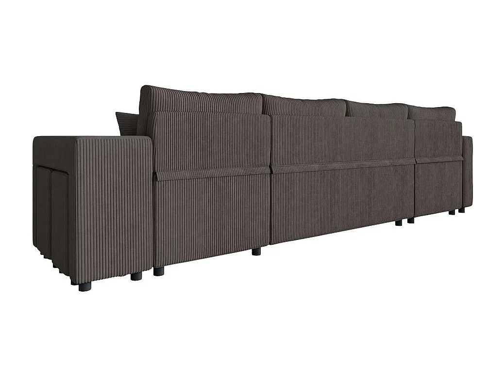 Canapé panoramique Oslo convertible avec 2 coffres, 2 poufs à droite en velours côtelé Gris anthracite - L311 x P146 x H81cm - Loungitude