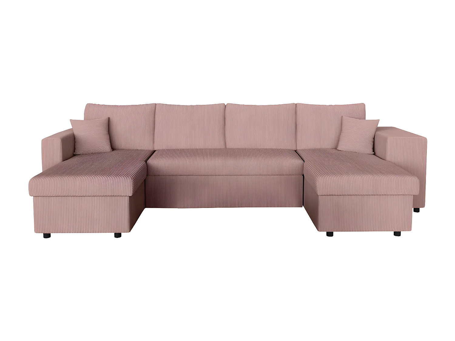 Canapé panoramique Oslo convertible avec 2 coffres, 2 poufs à droite en velours côtelé rose - L311 x P146 x H81cm - Loungitude