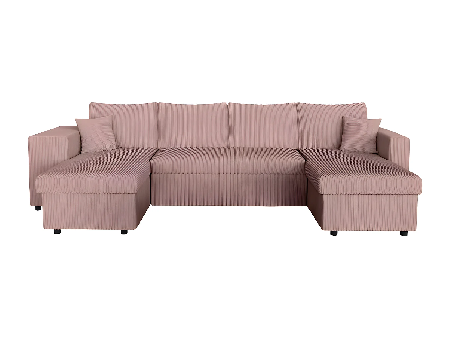 Canapé panoramique Oslo convertible avec 2 coffres, 2 poufs à gauche en velours côtelé rose - L311 x P146 x H81cm - Loungitude