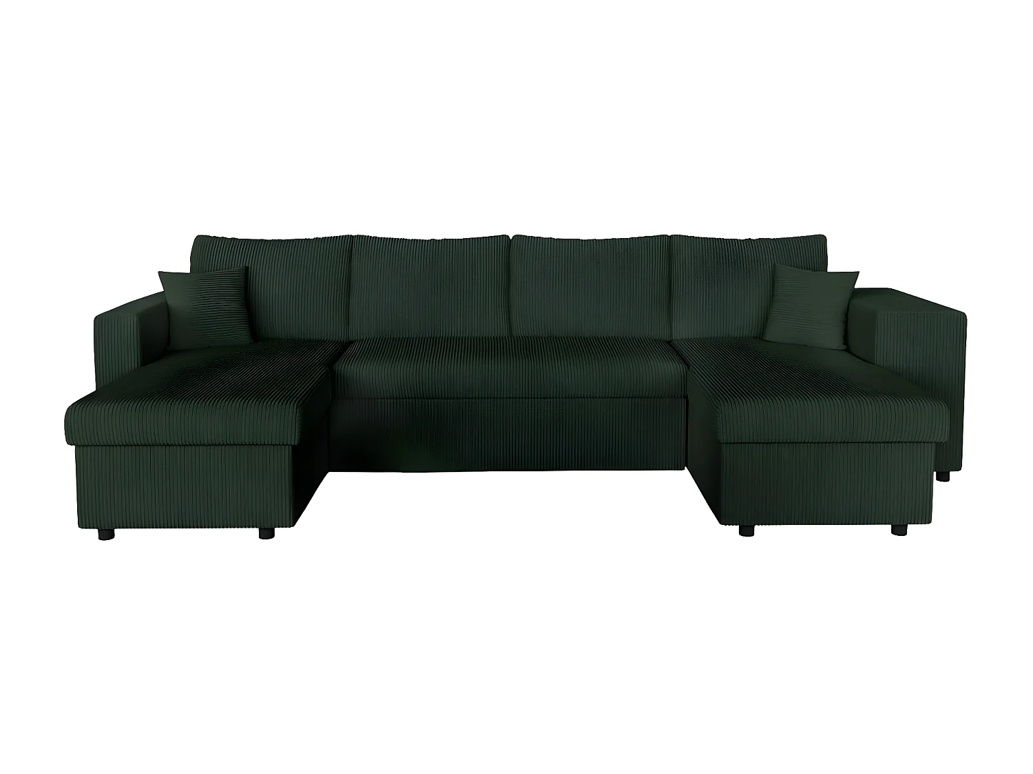 Canapé panoramique Oslo convertible avec 2 coffres, 2 poufs à droite en velours côtelé vert foncé - L311 x P146 x H81cm - Loungitude