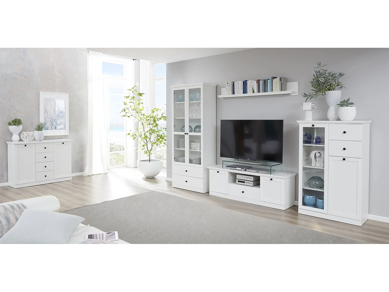 Vitrina de 2 puertas con vitrina de 2 cajones, estilo rústico moderno Valex 81 cm