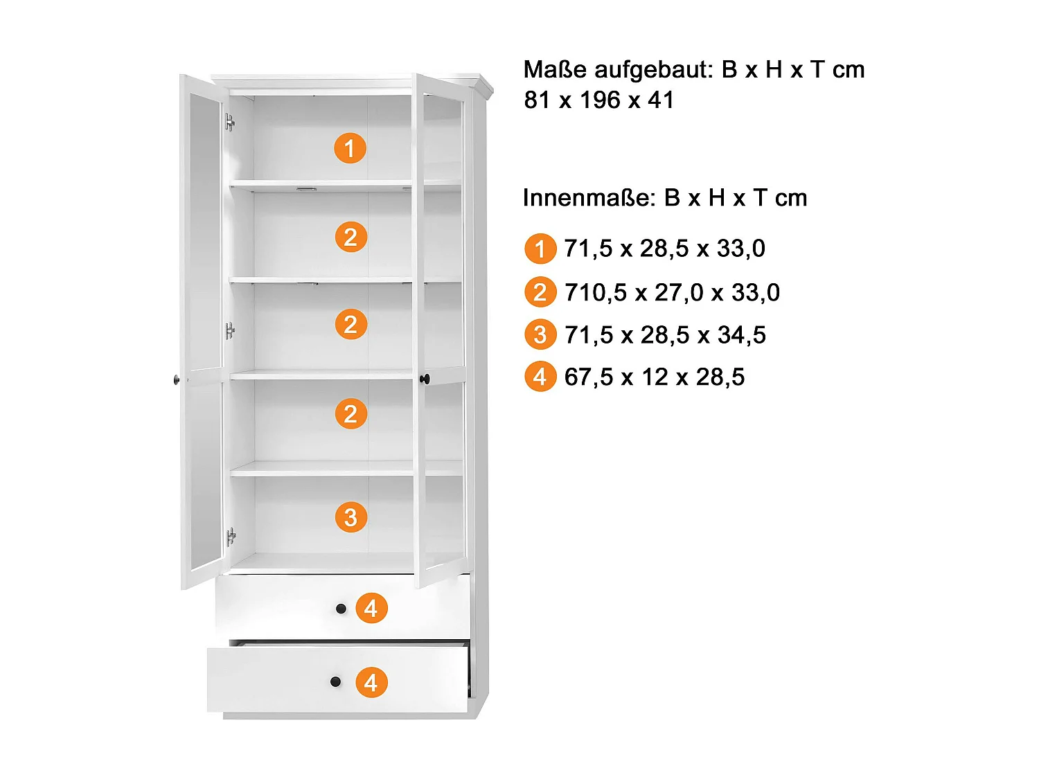 Vitrine 2 portes avec vitrine 2 tiroirs style campagnard moderne Valex 81cm