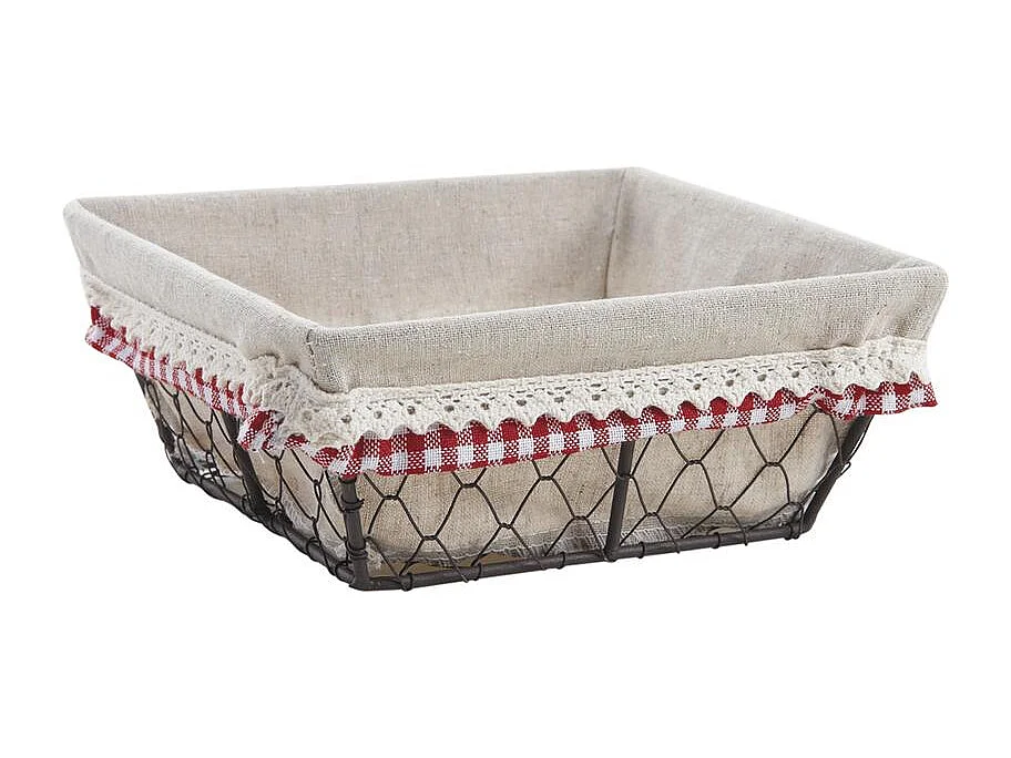 Corbeille carrée en grillage en métal finition rouillée avec doublure en jute