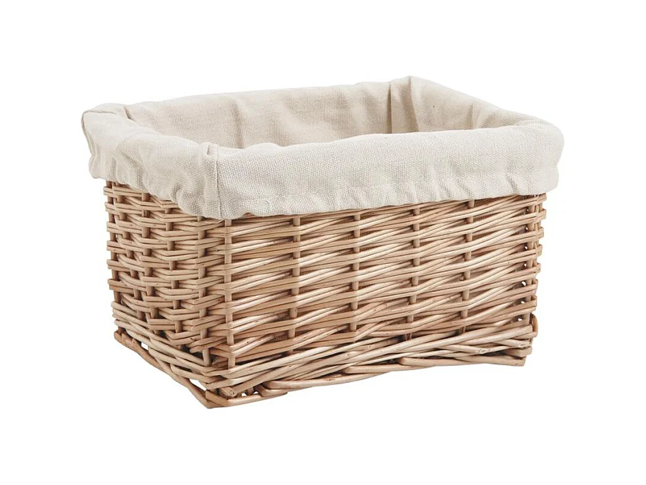 Corbeille rectangulaire en osier doublé coton 24 x 19 x 13 cm