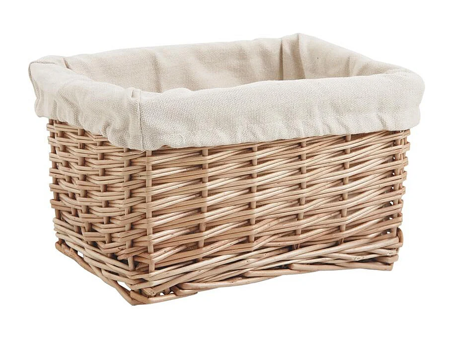 Corbeille rectangulaire en osier doublé coton 28 x 22 x 15 cm