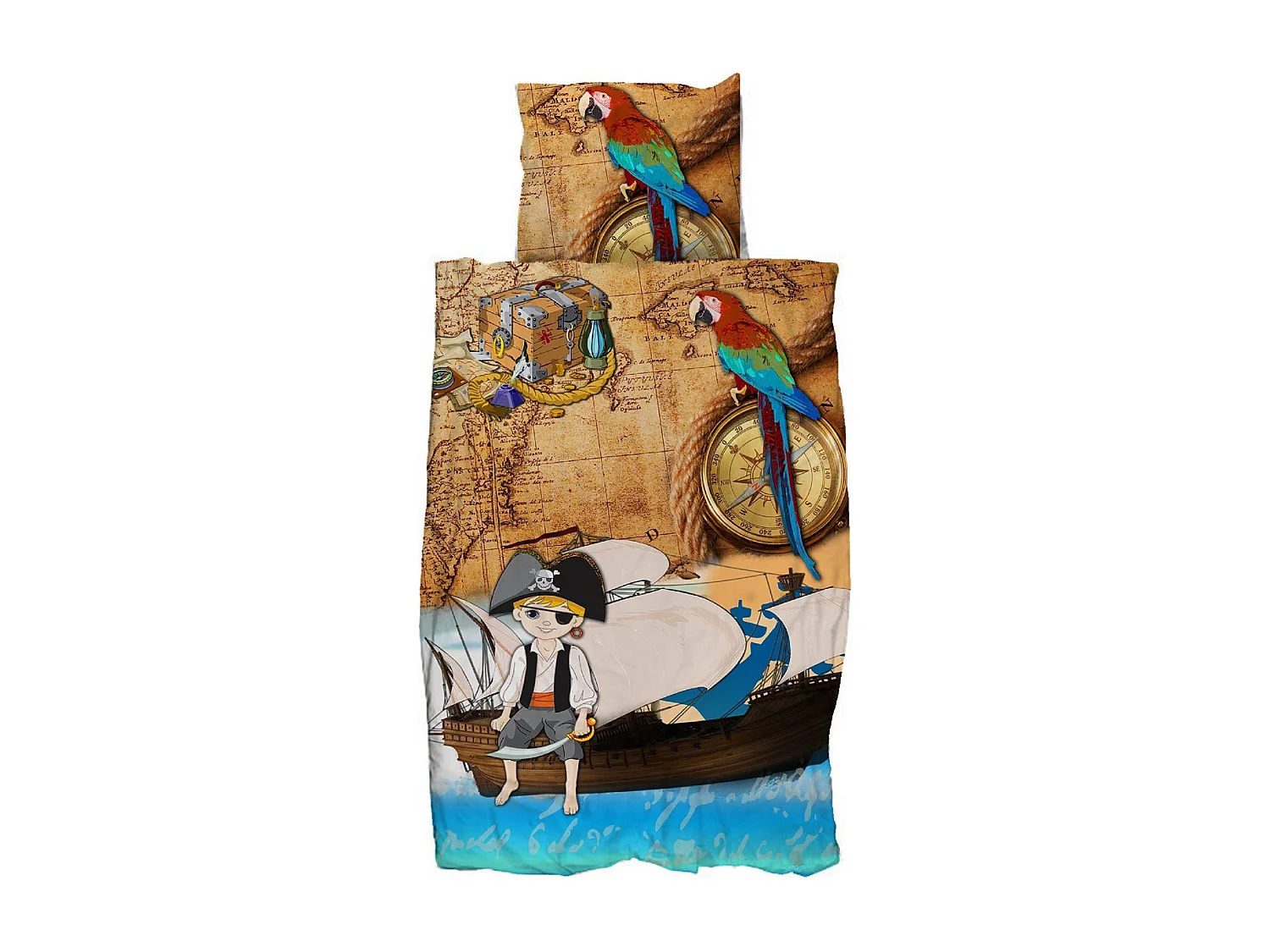 Parure de Lit Enfant 2 Pièces "Pirate" 140x220cm Multicolore