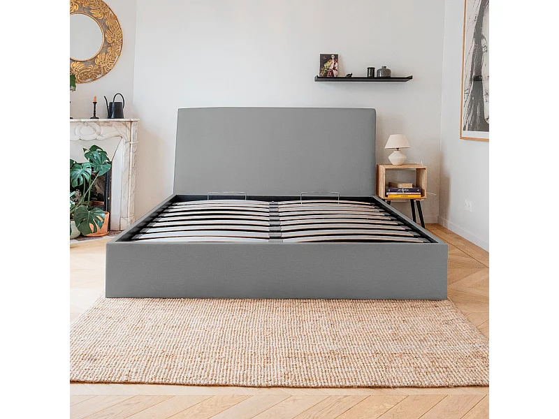 Lit coffre et tissu chiné anthracite 160x200 cm