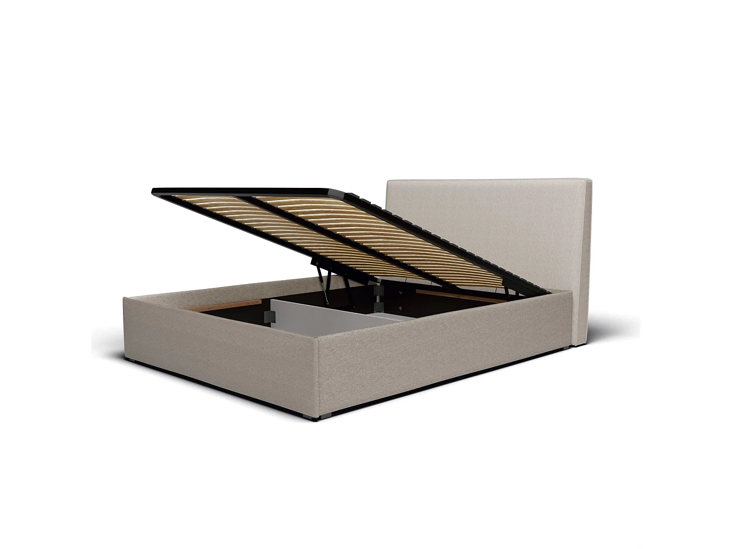 Lit coffre avec tête en tissu chiné beige 140x190 cm