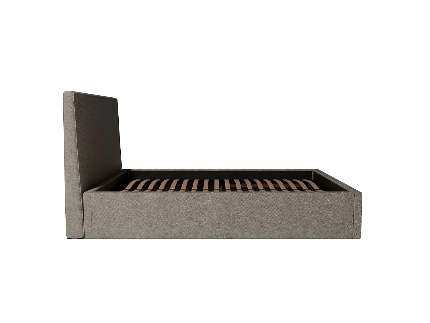 Lit coffre avec tête en tissu chiné beige 140x190 cm