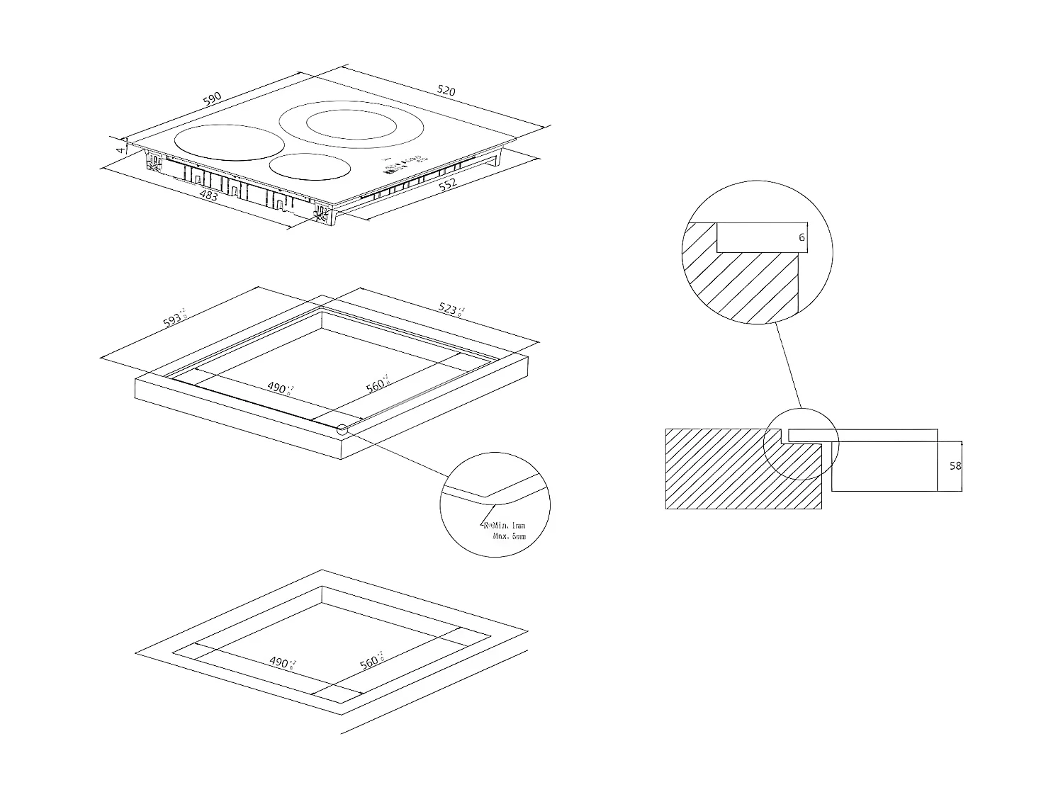 Rosieres Table de cuisson induction 60cm 3 feux 7200w noir - RI633C/M1