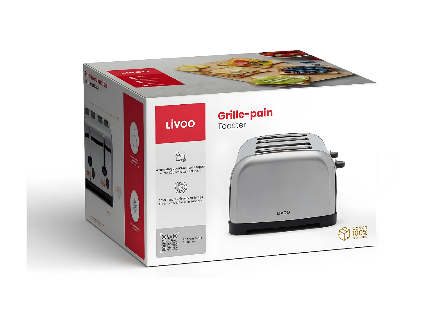 Livoo Grille-pains 4 fentes 1700w gris - DOD197