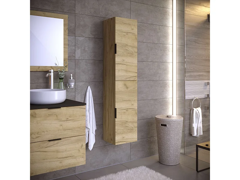 Colonne de salle de bain LYO 2 portes 140x30x27 cm chêne T-BATH