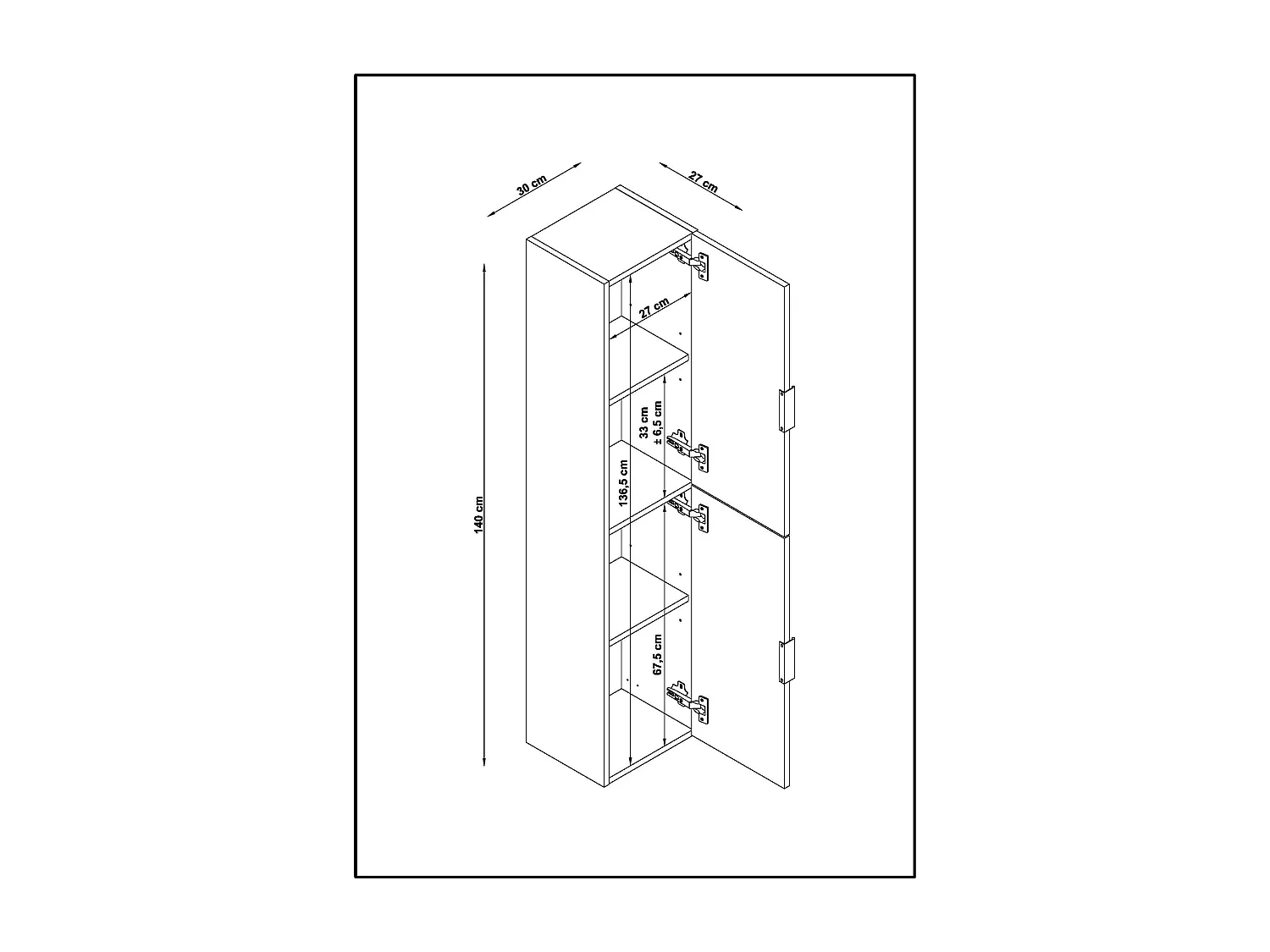 Colonne de salle de bain LYO 2 portes 140x30x27 cm chêne T-BATH