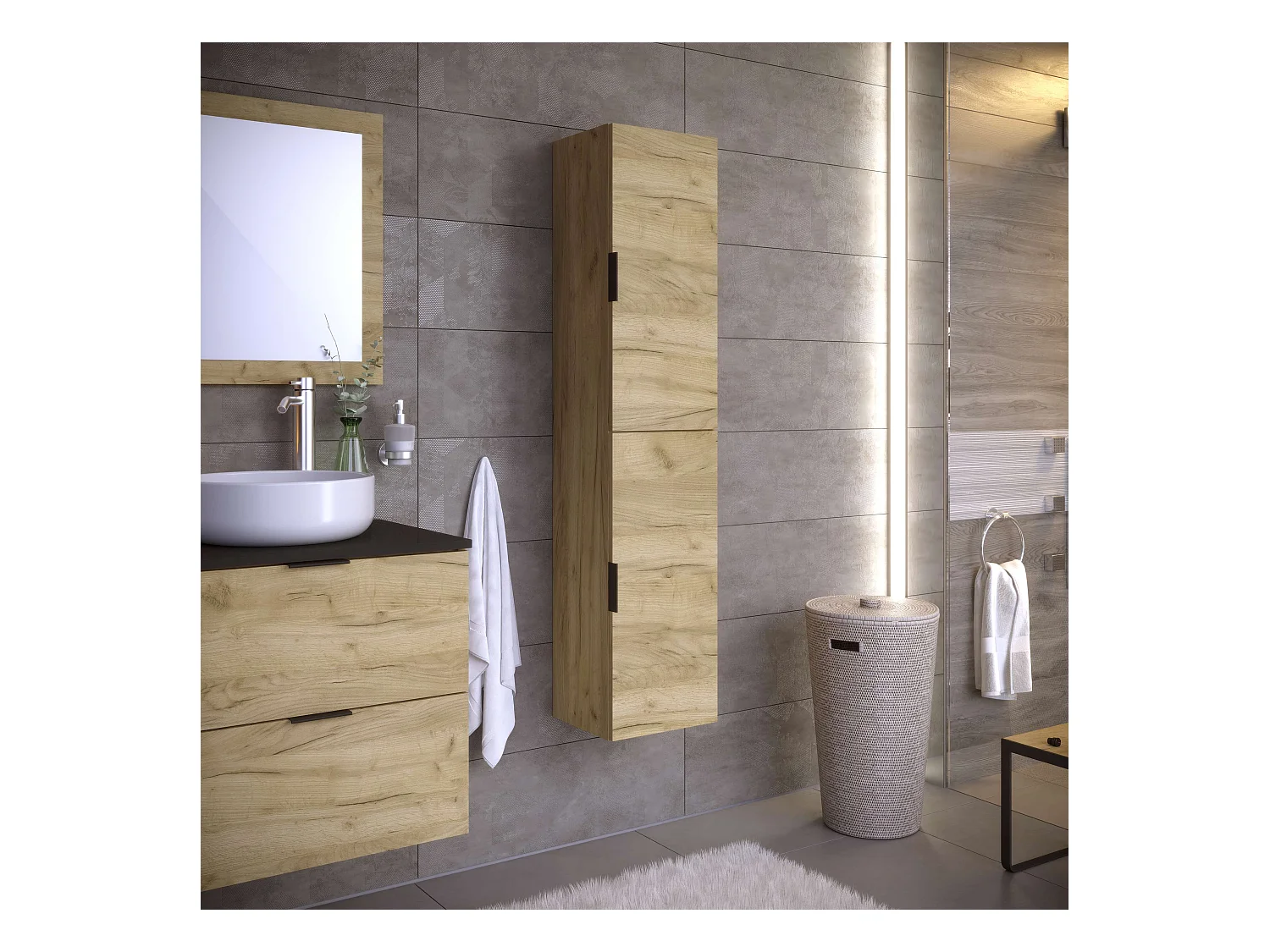 Colonne de salle de bain LYO 2 portes 140x30x27 cm chêne T-BATH