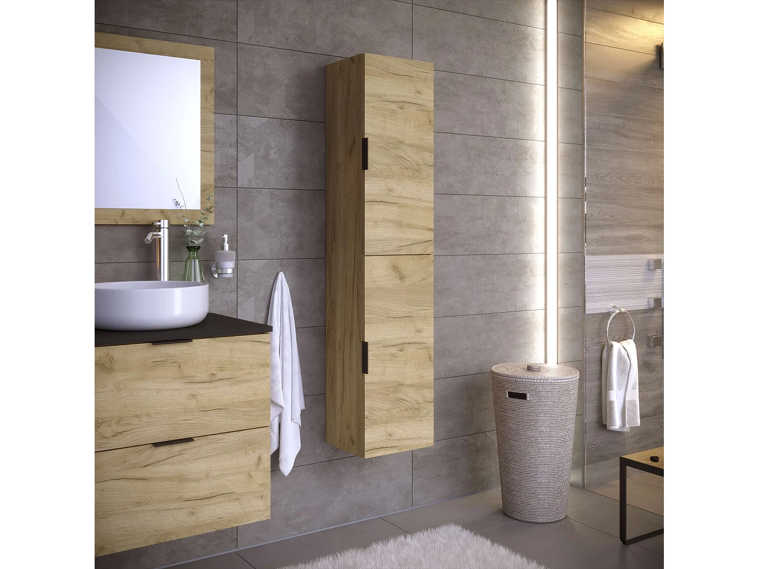 Colonne de salle de bain LYO 2 portes 140x30x27 cm chêne T-BATH