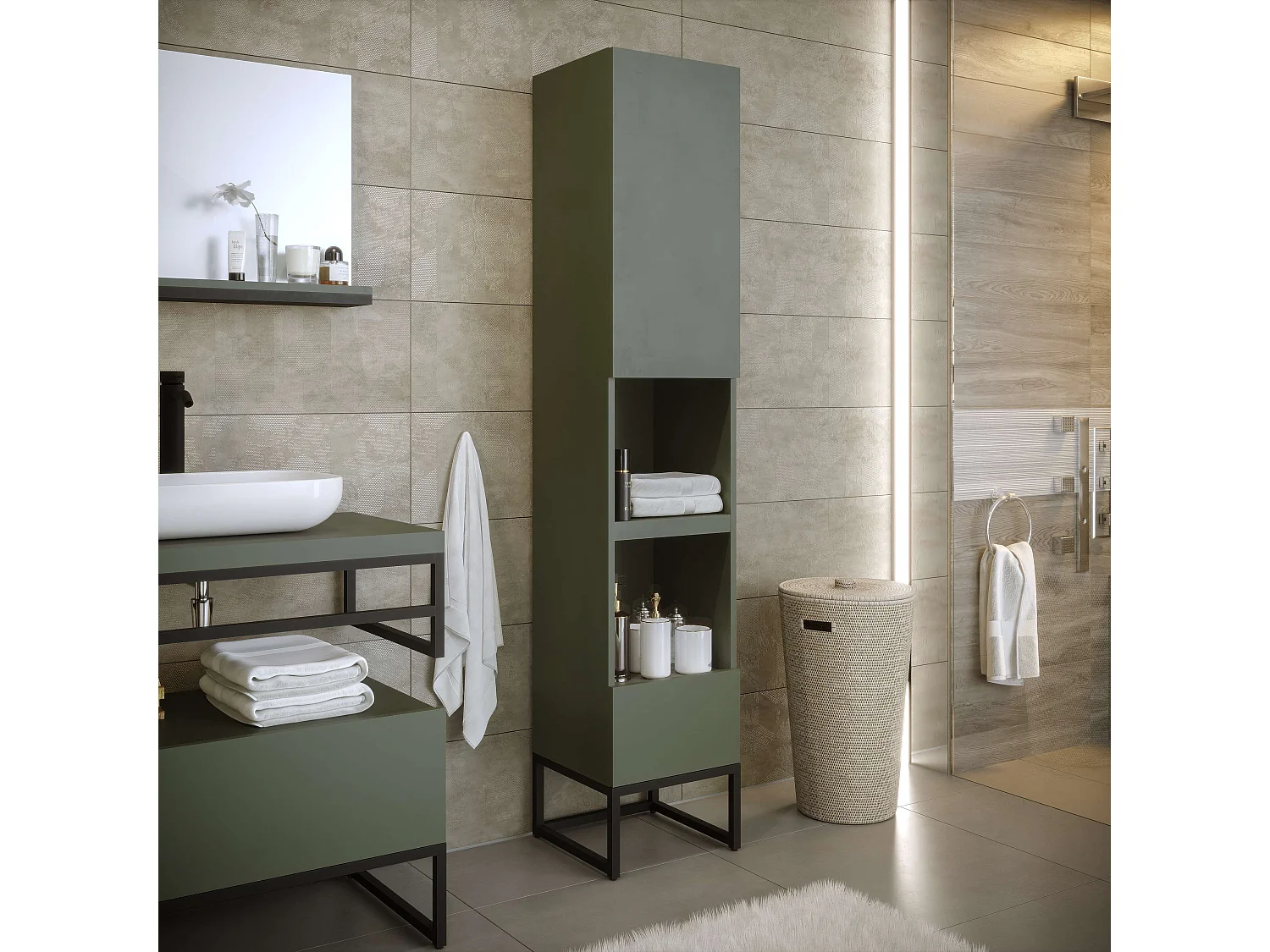 Colonne de salle de bain SPA 1 porte 1 tiroir 180x35x35 cm vert T-BATH