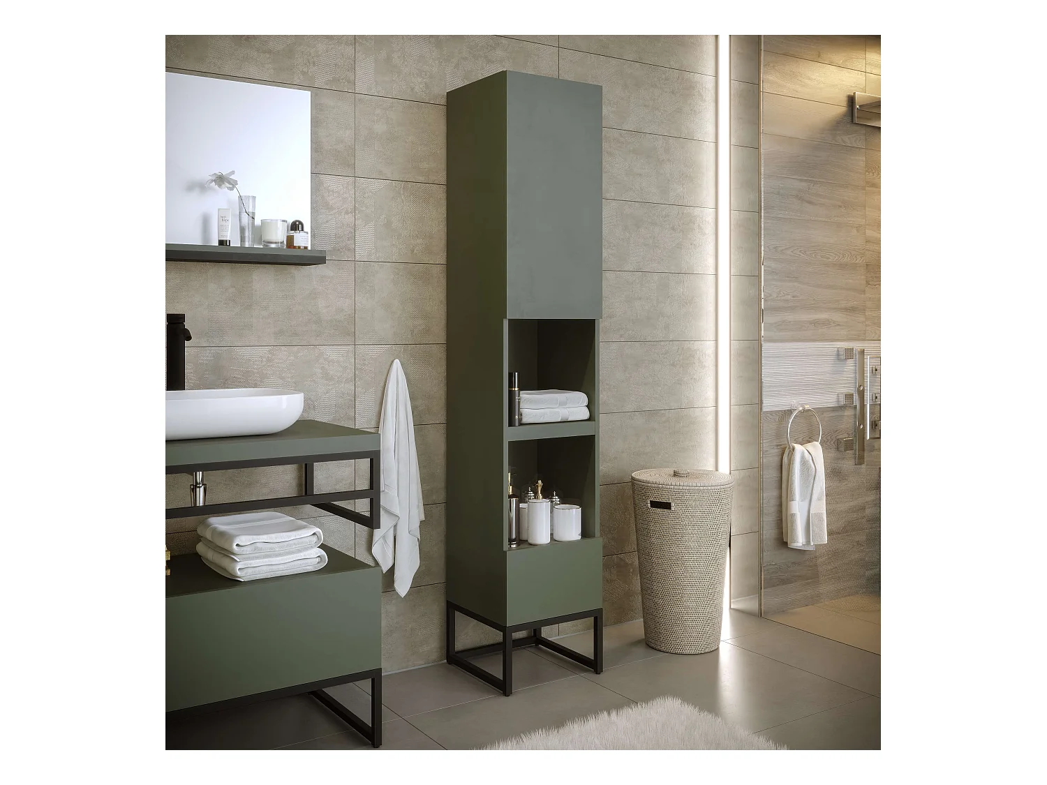 Colonne de salle de bain SPA 1 porte 1 tiroir 180x35x35 cm vert T-BATH