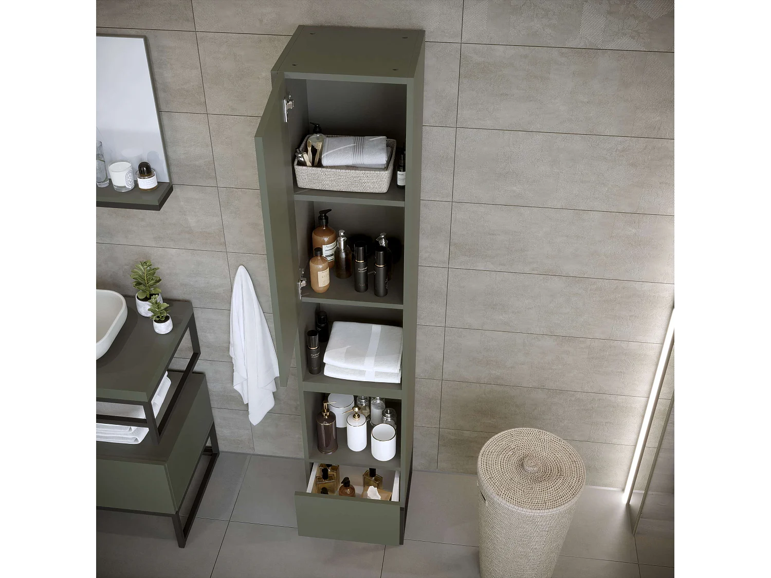 Colonne de salle de bain SPA 1 porte 1 tiroir 180x35x35 cm vert T-BATH