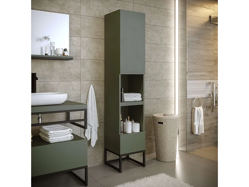 Colonne de salle de bain SPA 1 porte 1 tiroir 180x35x35 cm vert T-BATH