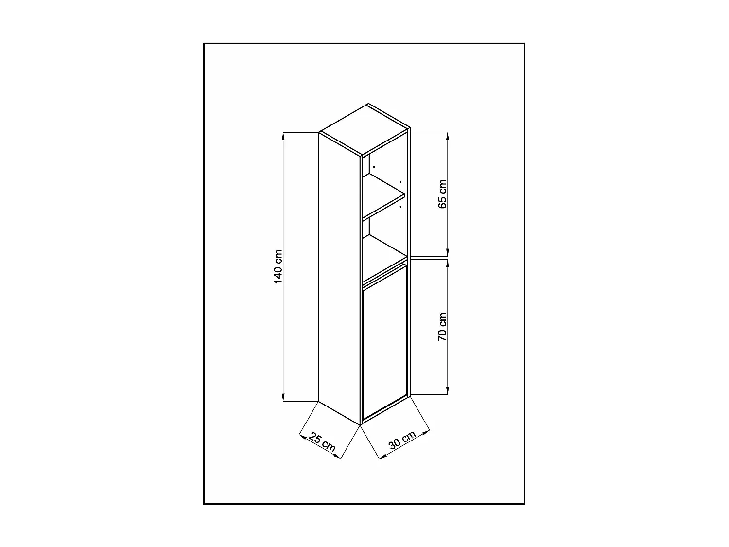 Colonne de salle de bain DORA 1 porte 140x30x25 cm chêne et blanc T-BATH