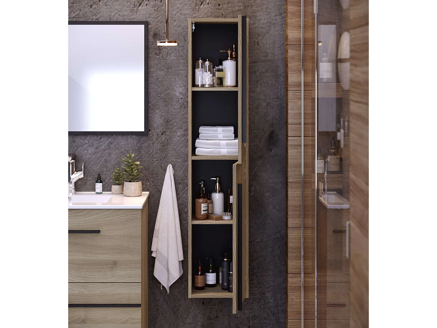 Colonne de salle de bain ANGI 2 portes 140x30x27 cm chêne T-BATH