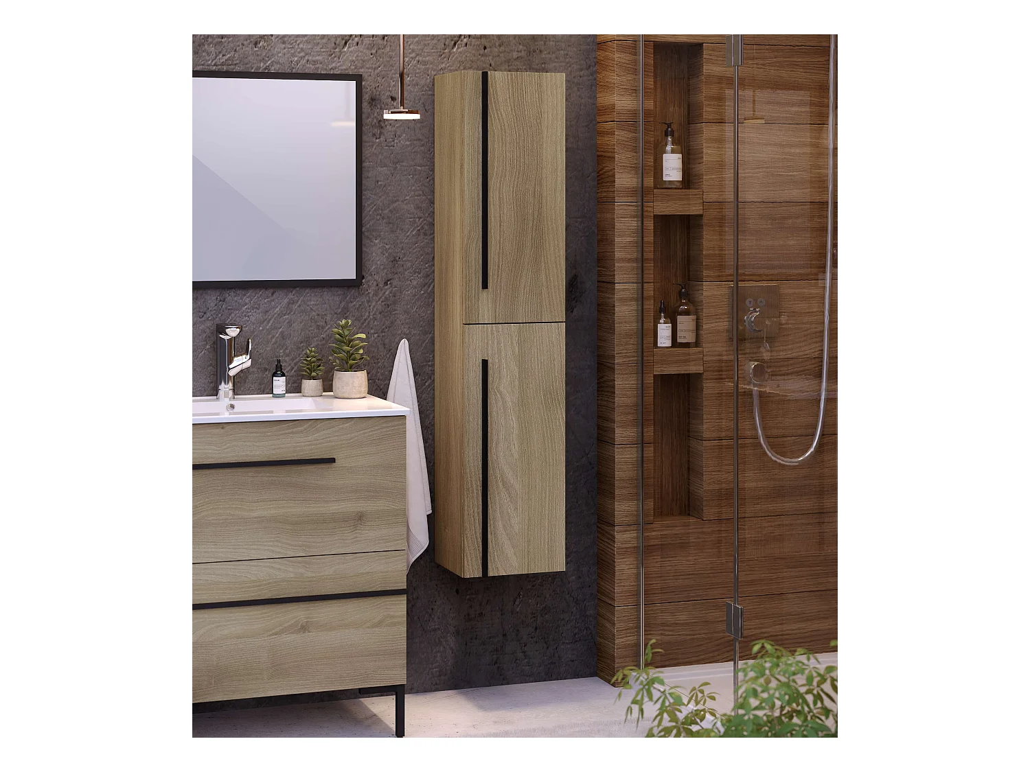 Colonne de salle de bain ANGI 2 portes 140x30x27 cm chêne T-BATH