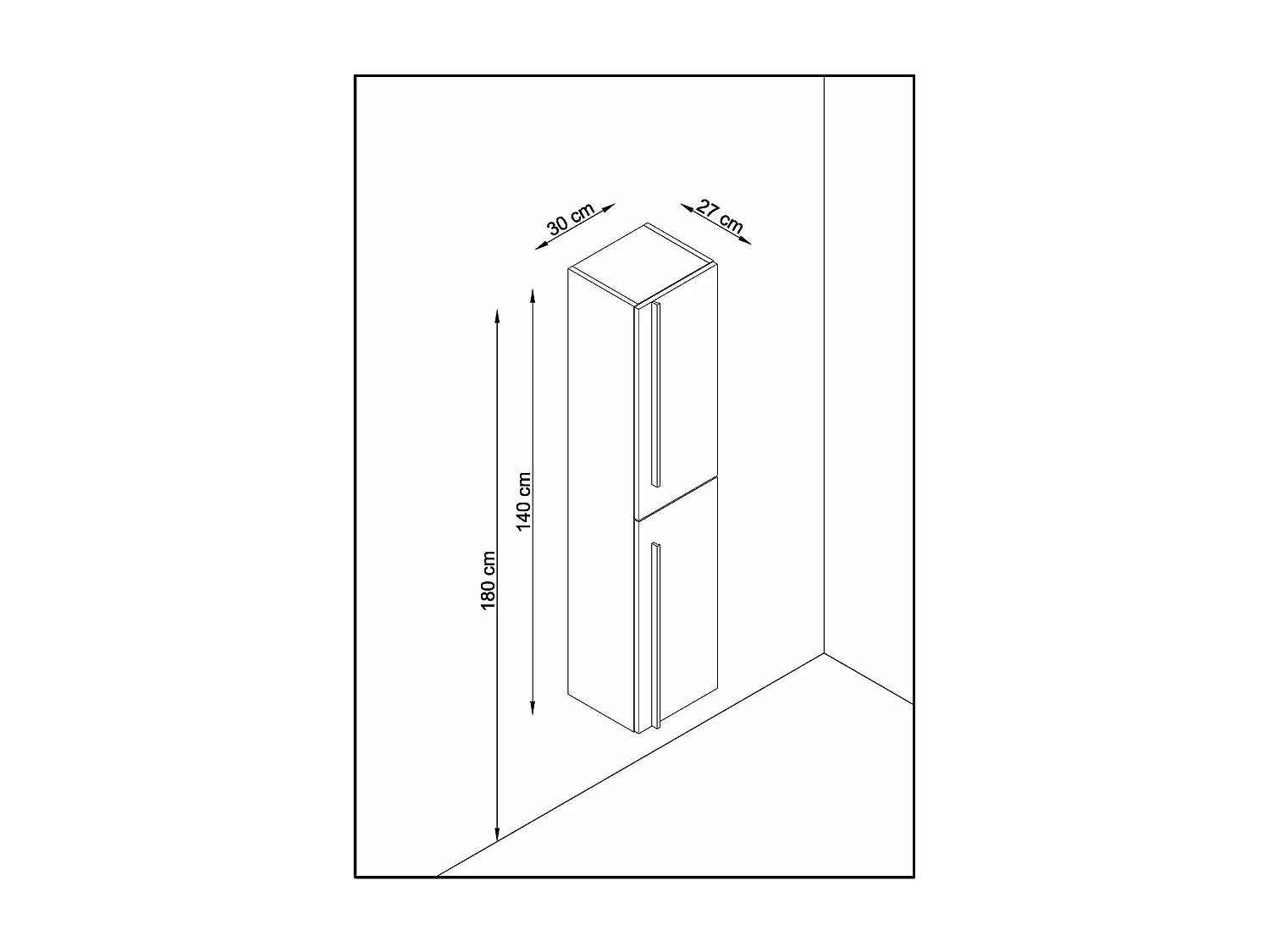 Colonne de salle de bain ANGI 2 portes 140x30x27 cm chêne T-BATH