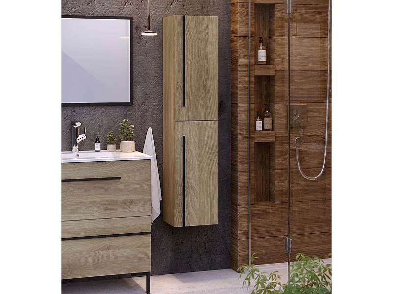 Colonne de salle de bain ANGI 2 portes 140x30x27 cm chêne T-BATH