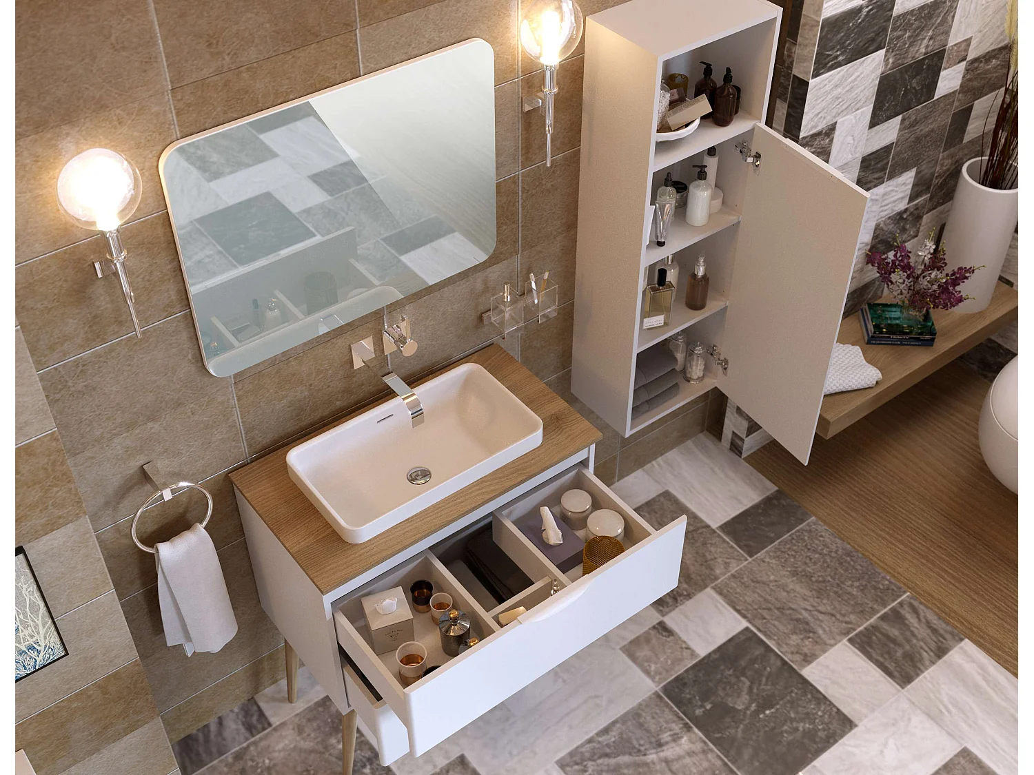 Colonne de salle de bain NIKI 1 porte 120x40x26,5 cm blanc T-BATH