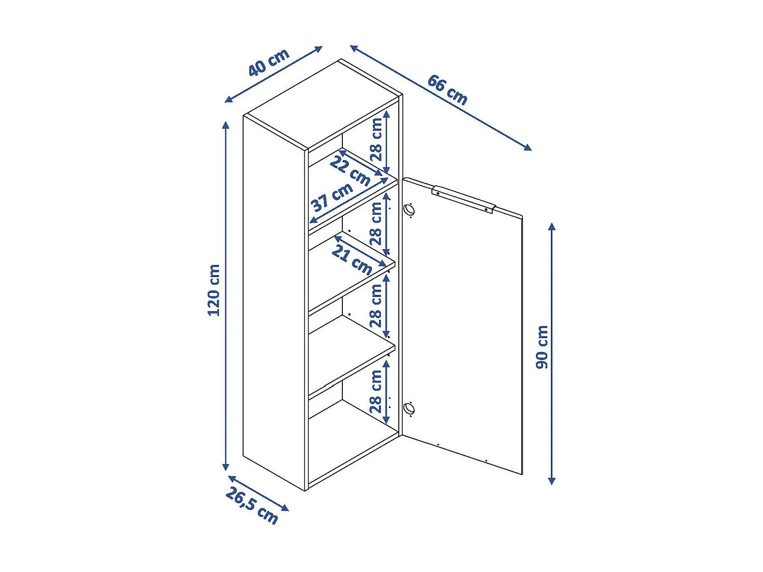Colonne de salle de bain NIKI 1 porte 120x40x26,5 cm blanc T-BATH