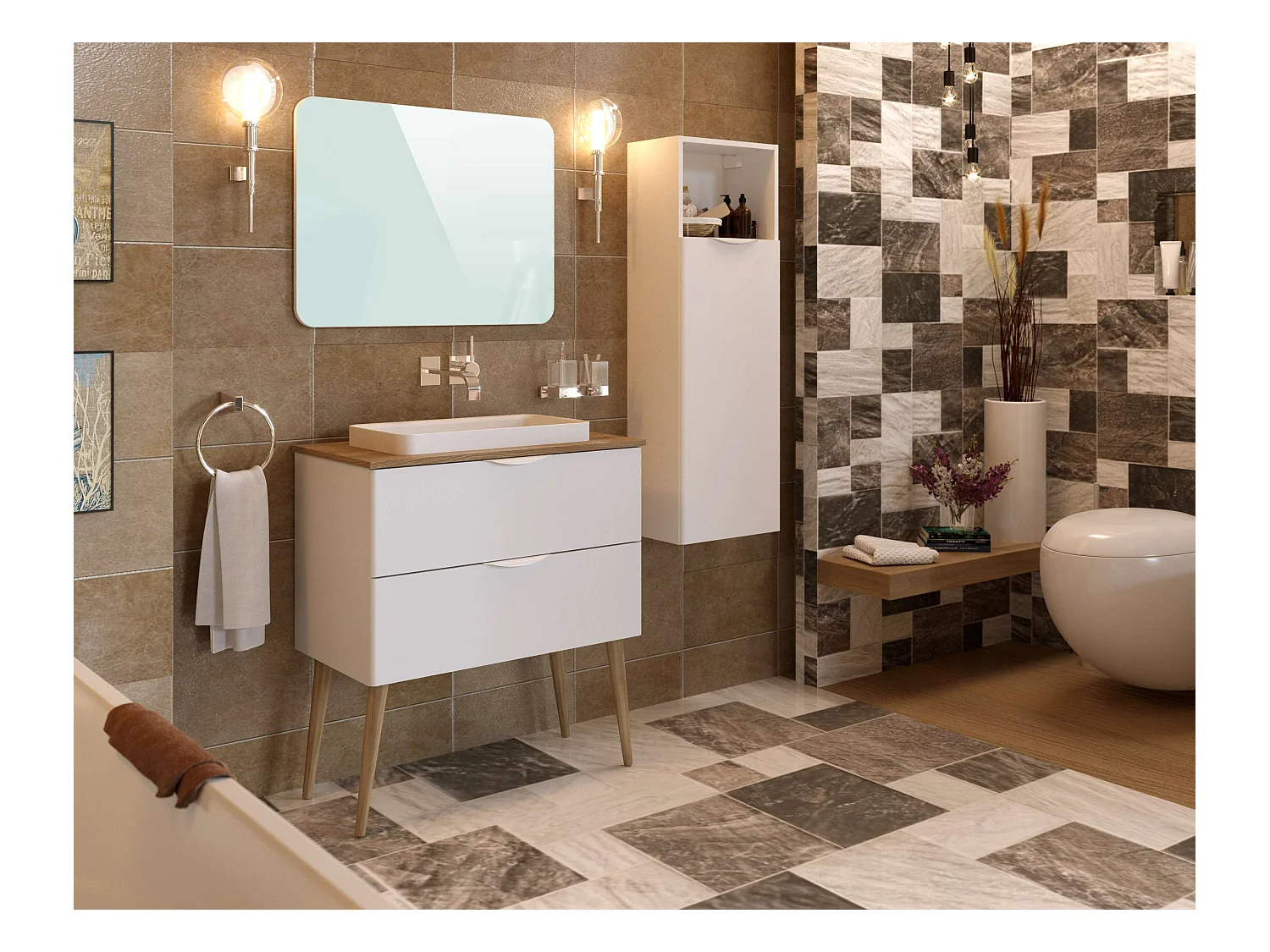 Colonne de salle de bain NIKI 1 porte 120x40x26,5 cm blanc T-BATH