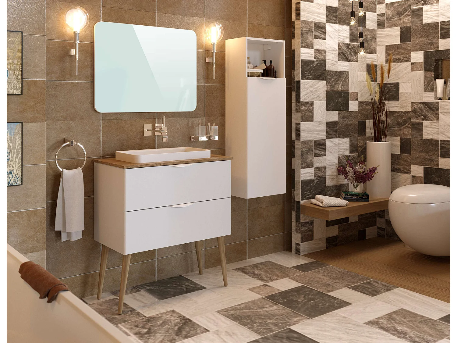 Colonne de salle de bain NIKI 1 porte 120x40x26,5 cm blanc T-BATH