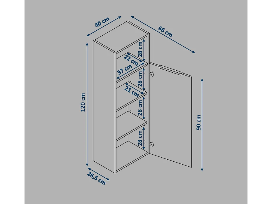 Colonne de salle de bain NIKI 1 porte 120x40x26,5 cm blanc T-BATH