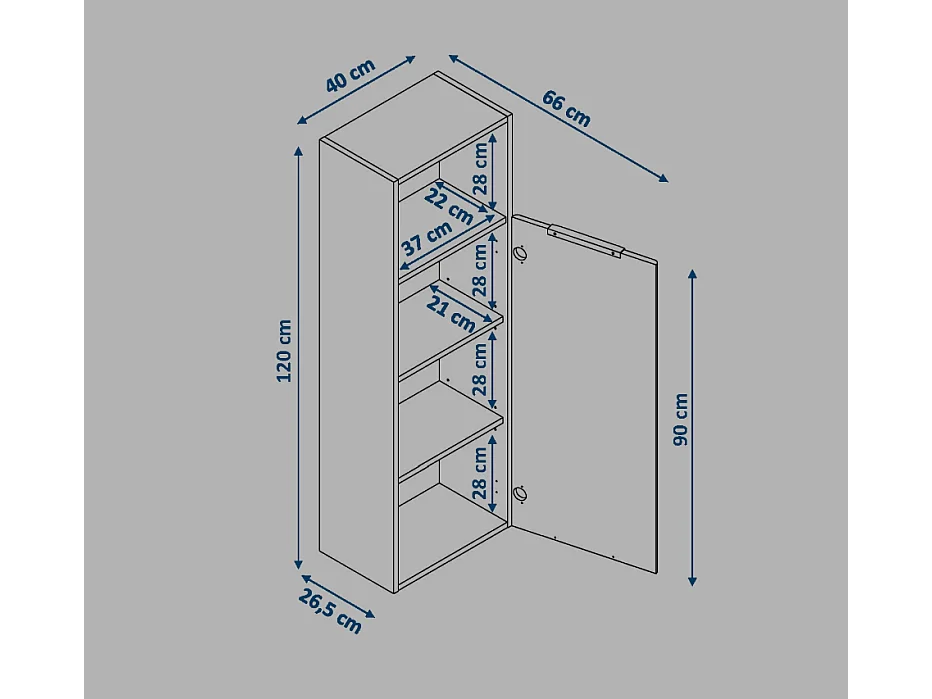 Colonne de salle de bain NIKI 1 porte 120x40x26,5 cm blanc T-BATH