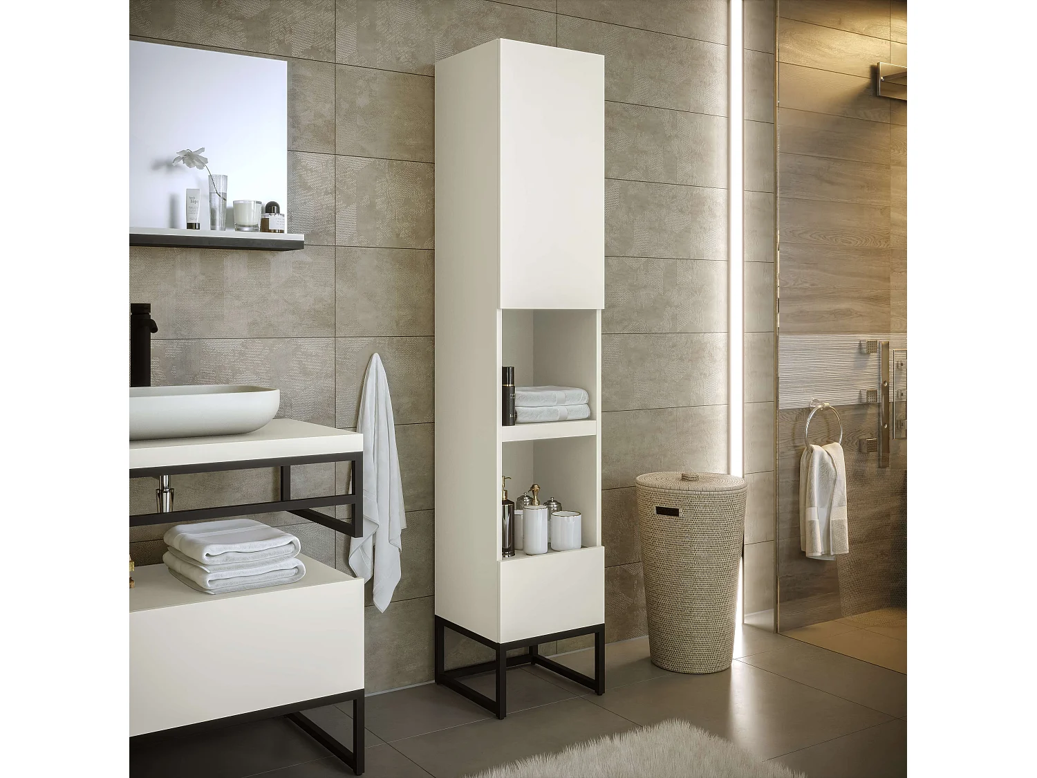 Colonne de salle de bain SPA 1 porte 1 tiroir 180x35x35 cm blanc T-BATH