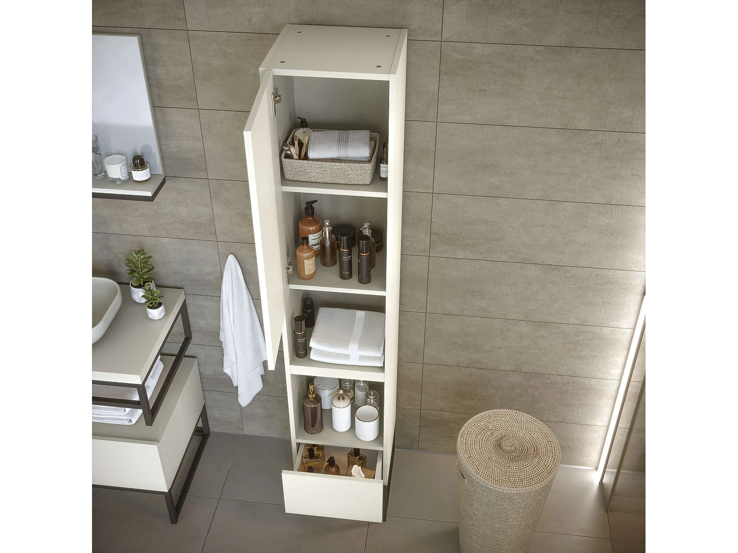 Colonne de salle de bain SPA 1 porte 1 tiroir 180x35x35 cm blanc T-BATH