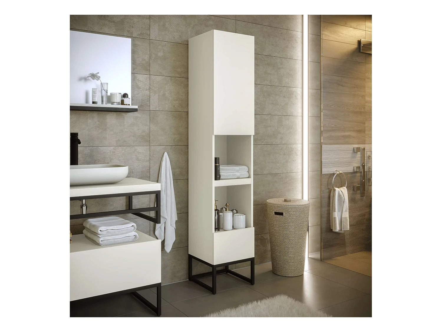 Colonne de salle de bain SPA 1 porte 1 tiroir 180x35x35 cm blanc T-BATH