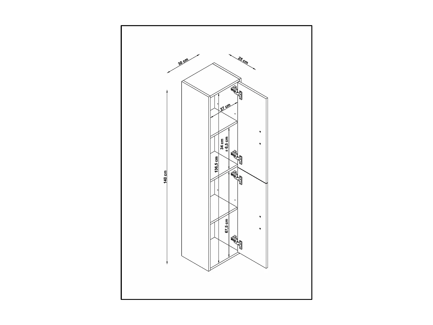 Colonne de salle de bain ANAIS 2 portes 140x30x25 cm chêne et noir T-BATH