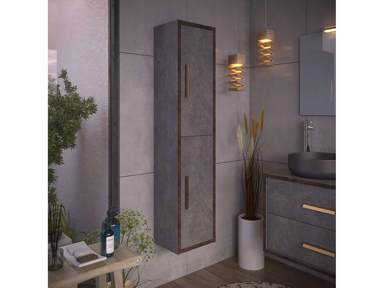Colonne de salle de bain IDO 2 portes 140x31,5x25 cm ciment T-BATH
