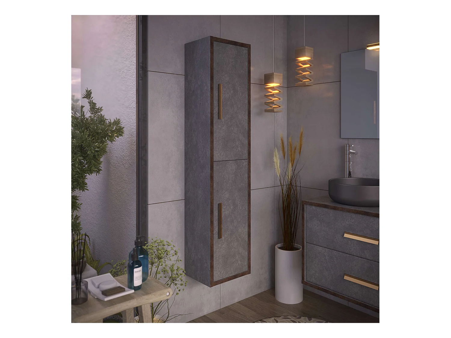 Colonne de salle de bain IDO 2 portes 140x31,5x25 cm ciment T-BATH