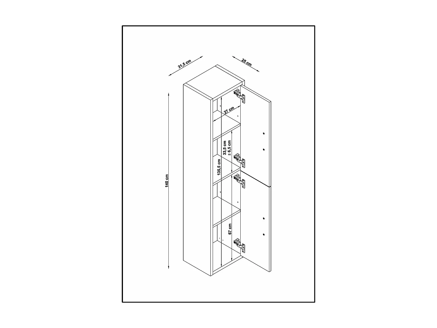 Colonne de salle de bain IDO 2 portes 140x31,5x25 cm ciment T-BATH