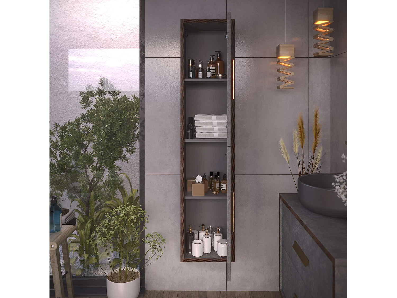 Colonne de salle de bain IDO 2 portes 140x31,5x25 cm ciment T-BATH