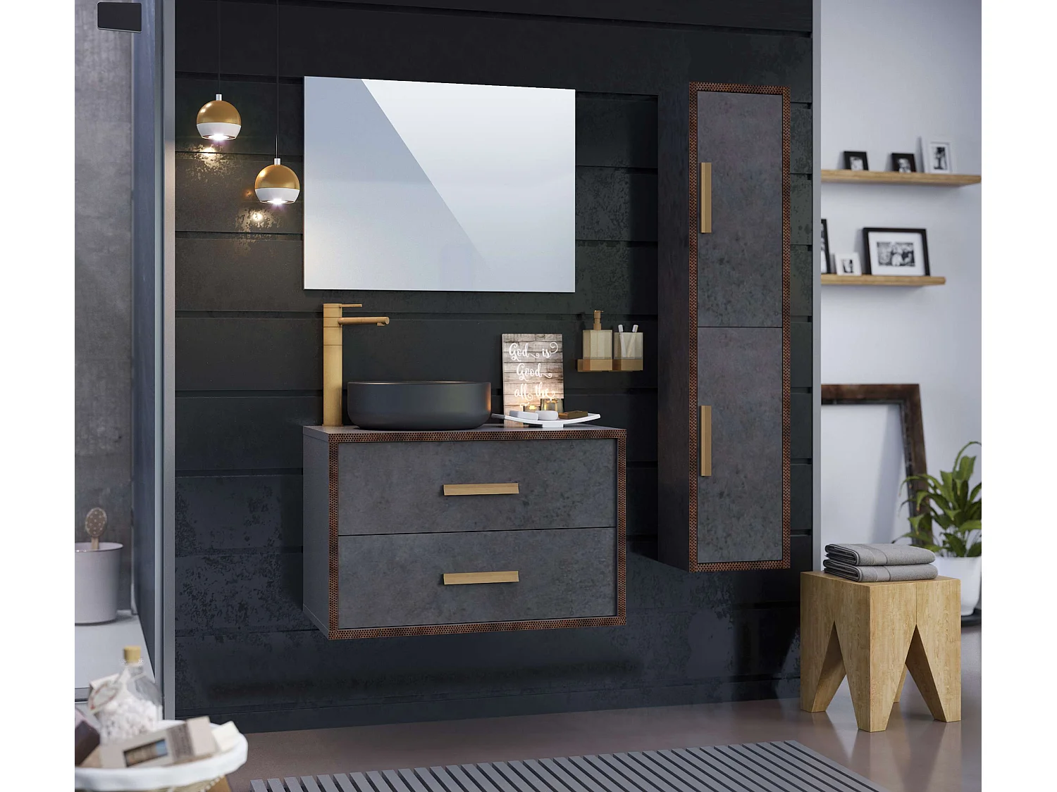 Colonne de salle de bain IDO 2 portes 140x31,5x25 cm ciment T-BATH