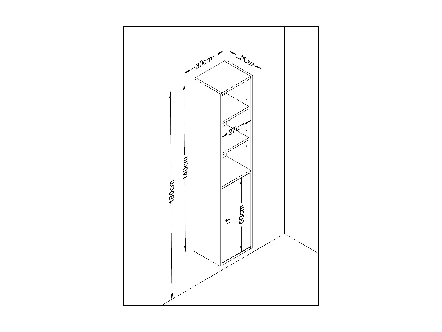 Colonne de salle de bain LARA 1 porte 140x30x25 cm blanc et chêne T-BATH