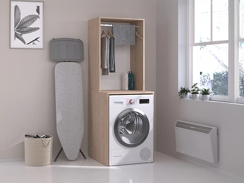 Meubel voor wasmachine met hanggedeelte - Licht naturel - L65 x H184 cm - ERKANO