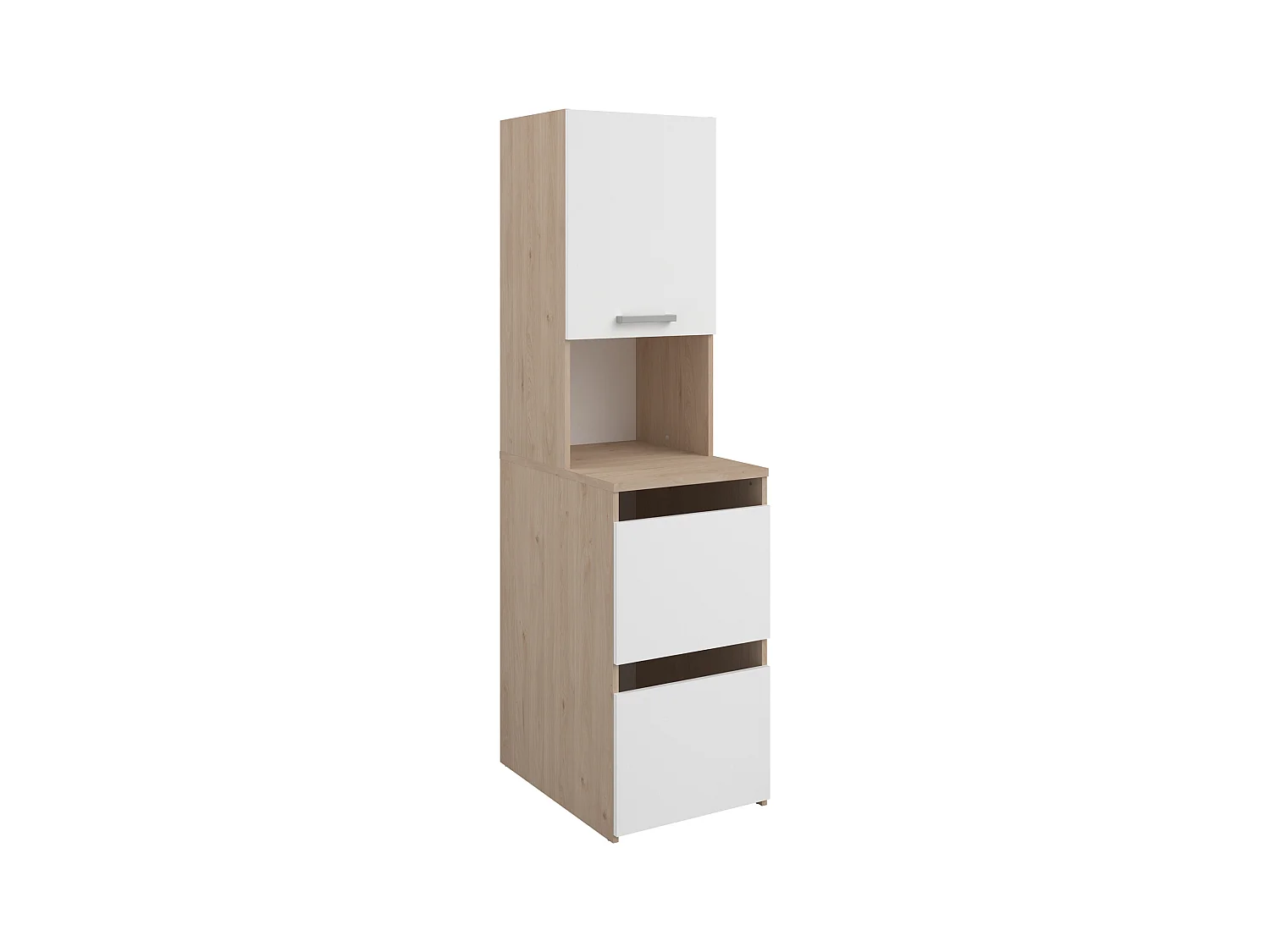 Baderomsoppbevaring med skap og hyller - Lyst naturlig og hvit - B47 x H184 cm - ERKANO