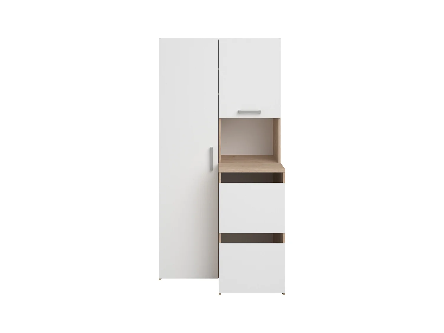 Mueble de baño con armarios, estantes y columna - Natural claro y blanco - L92 x Alt. 184 cm - ERKANO