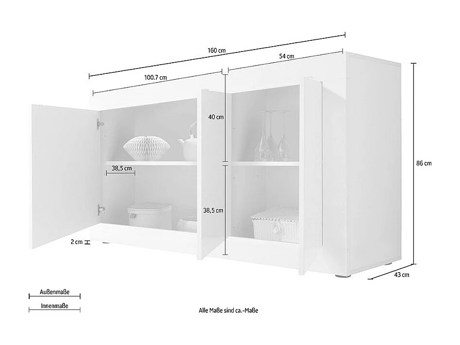 Buffet 3 deuren Initial - L160 cm