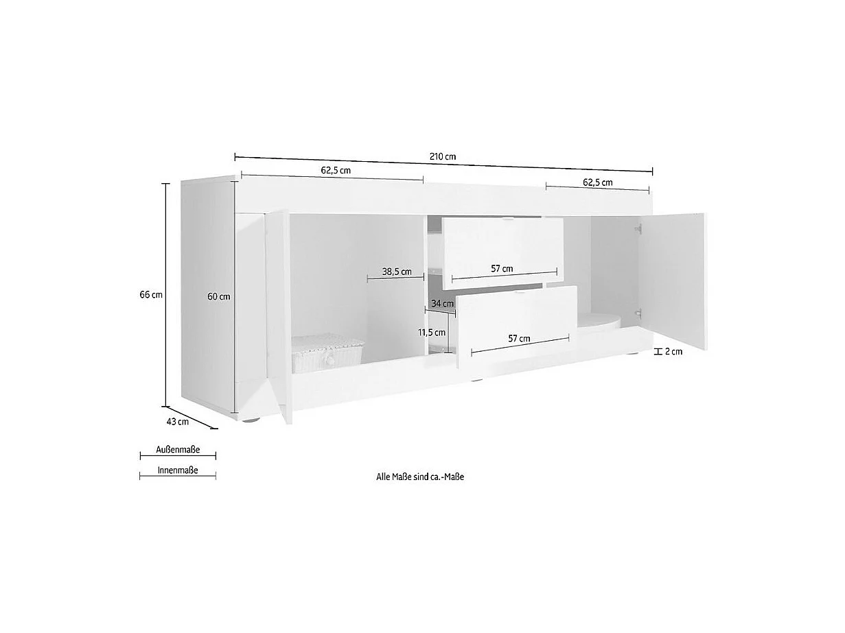 Buffet bas 2 portes et 2 tiroirs Itinial - L210 cm